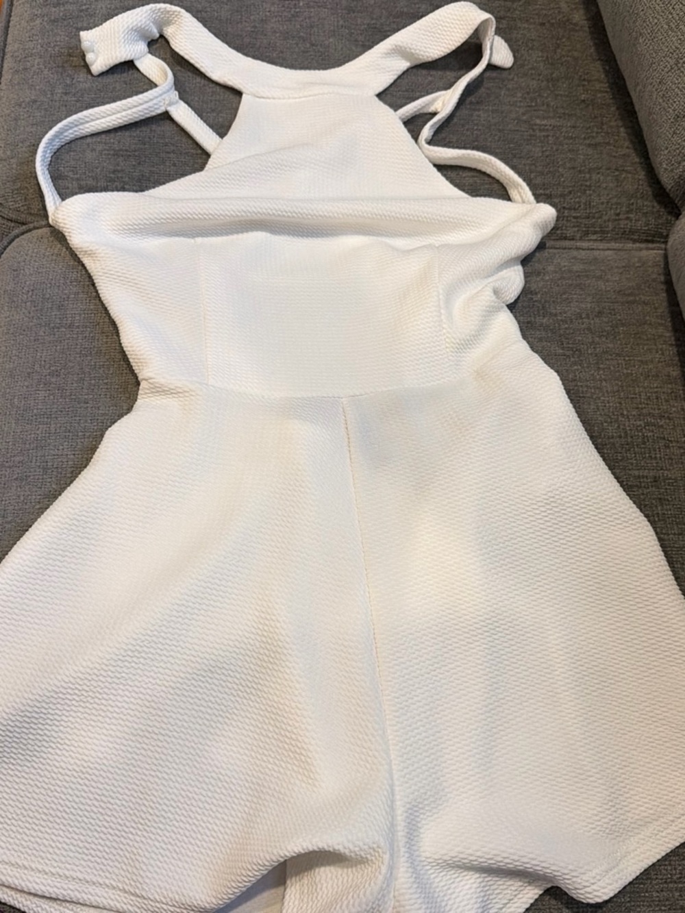 UK2LA White Textured Halter Romper